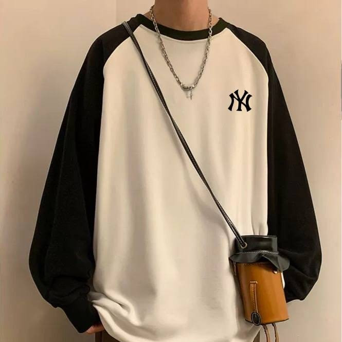 MKL เสื้อยืดแขนยาว คอกลม ทรงหลวมขนาดใหญ่ สีพื้น พิมพ์ลาย ใส่ได้ทั้งชายละหญิง #B9690-1