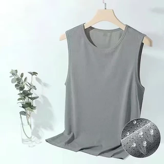 เสื้อกั๊กผู้ชาย ผ้าไหมน้ำแข็ง เย็น ฤดูร้อน บาง กีฬา แขนกุด ออกกำลังกาย สีขาว