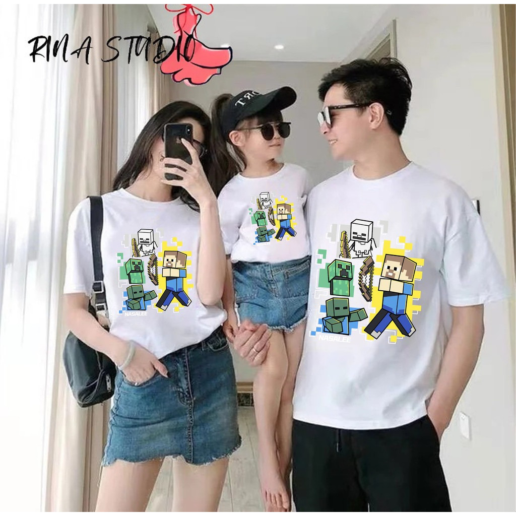 RINA STUDIO MINECRAFT และ Family Trip พิมพ์เสื้อยืดเด็กพ่อและแม่