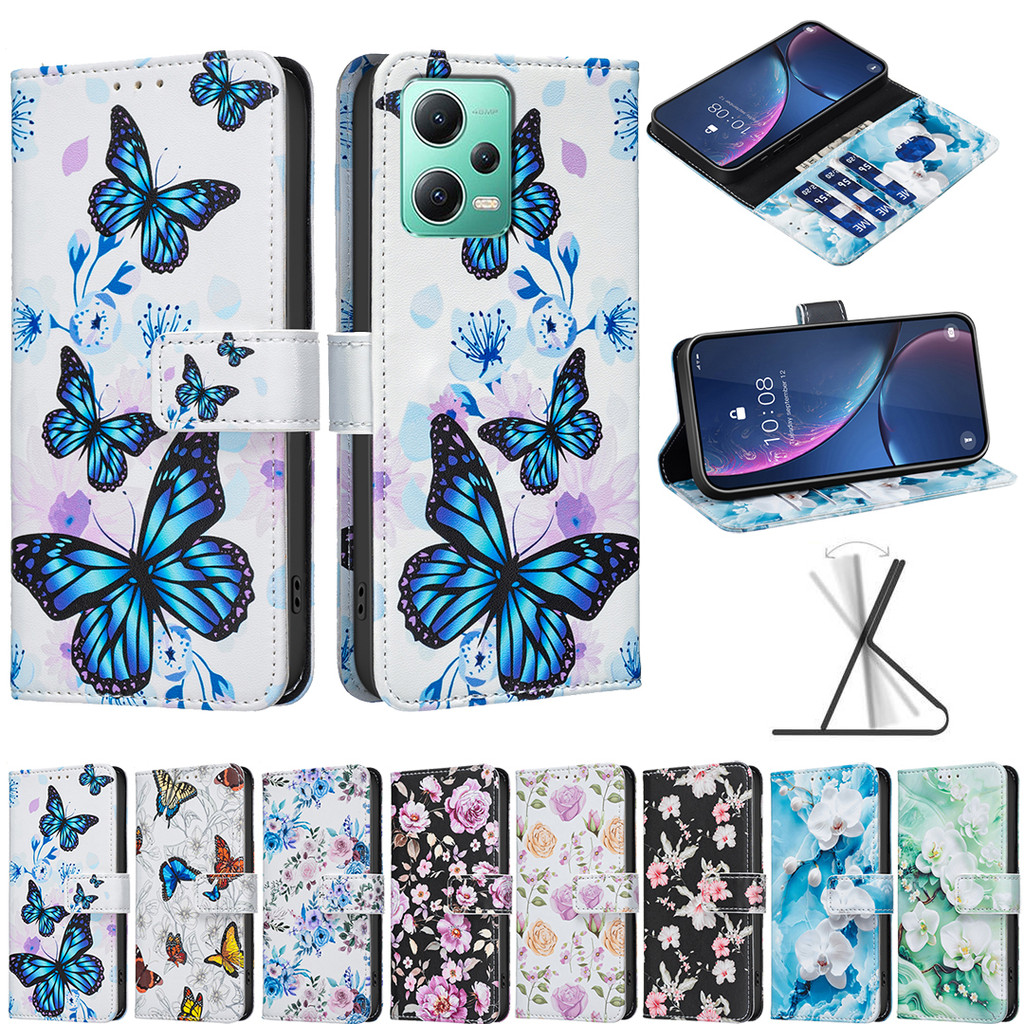 Flip Casing สําหรับOppo Realme C75 C53 C51 C55 14X A79 A98 A38 A18 A78 A58 A60 4G/5Gผีเสื้อและRoseรู