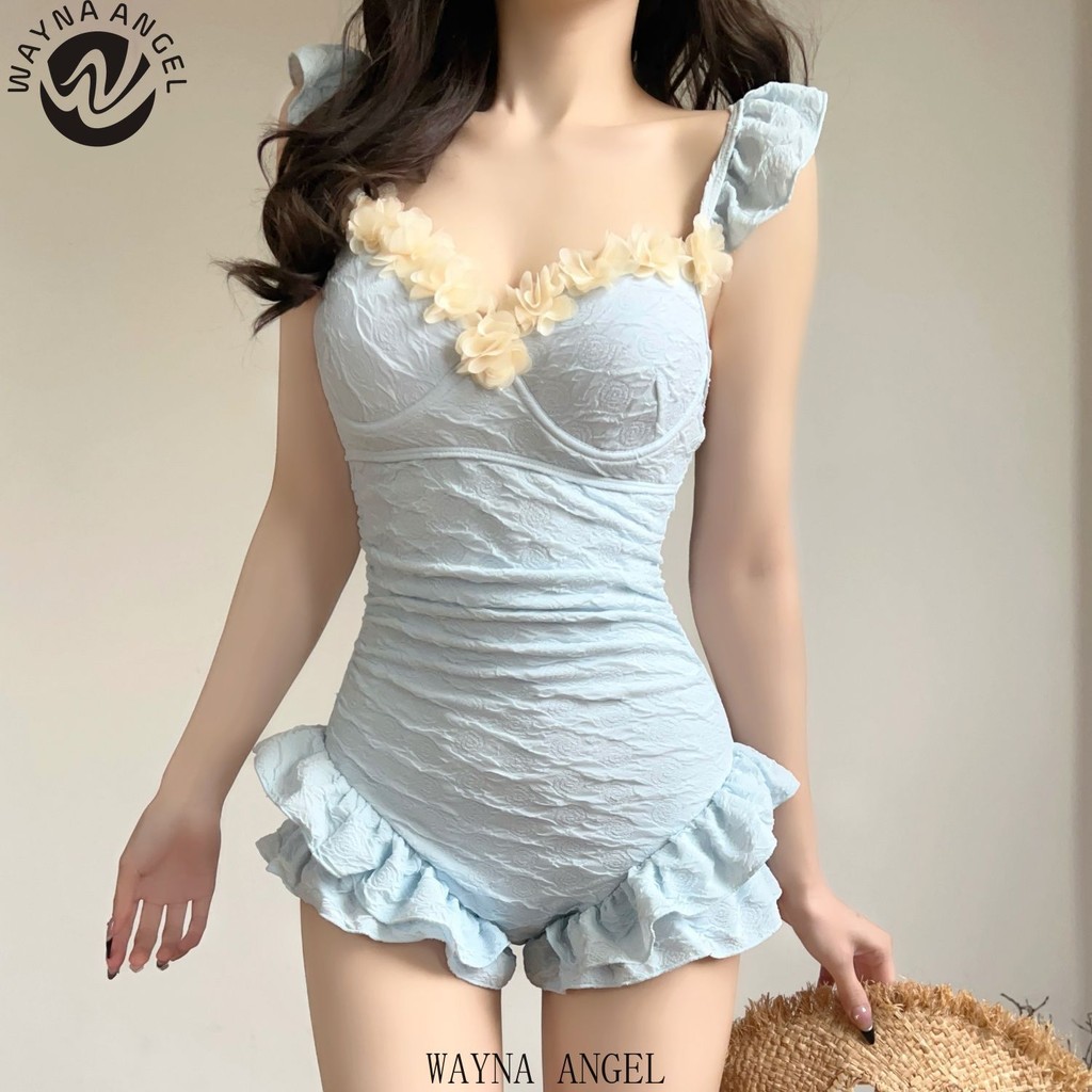 (Wayna Angle) ชุดว่ายน้ำวันพีชสีน้ำเงินสำหรับผู้หญิง 设计以纯净优雅、遮盖身体并显瘦 适合泡温泉