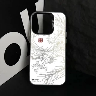 ส่งจากไทย สีดำหรูหราซิลิโคนแข็งกรณีโทรศัพท์ มังกรจีน for IPhone 13 15 14 12 11 Pro X XR XS 16