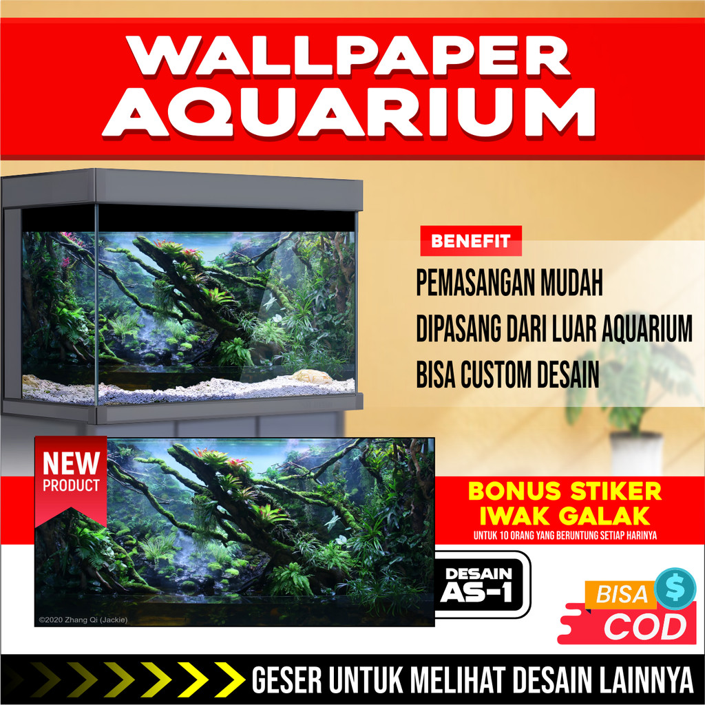 3D REAR AQUARIUM BACKGROUND WALLPAPER สติ๊กเกอร์น้ําราก AS PICTURE THEME