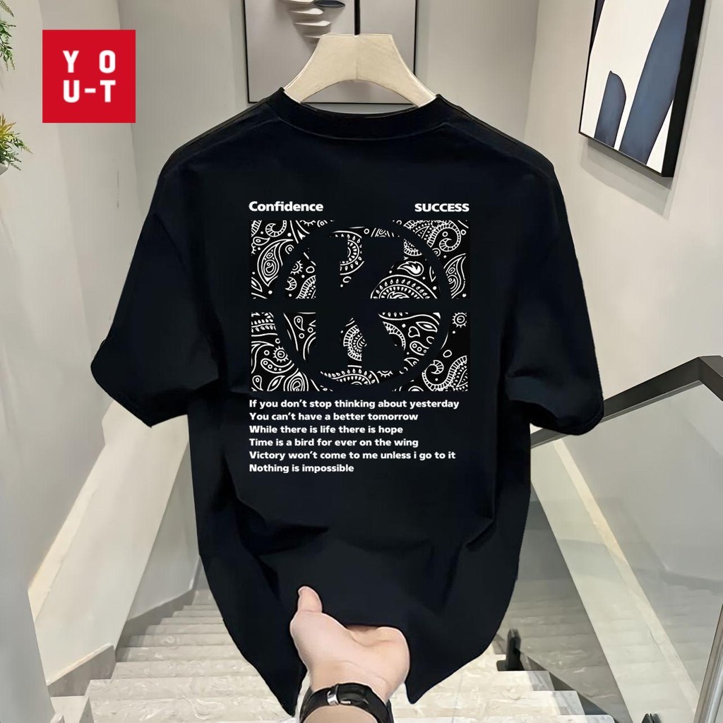 Y-T⚡พร้อมส่ง⚡เสื้อยืดโอเวอร์ไซส์ คุณภาพสูง ผ้าฝ้ายแท้ สวมใส่สบาย ริ้วรอยยาก เสื้อยืดยูนิเซ็กส์ เสื้อยืดคอกลม อักษร "เค"