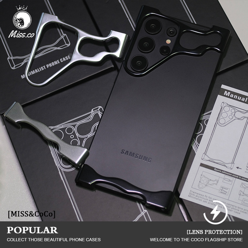 อลูมิเนียมกันชนเคสโทรศัพท์สําหรับ Samsung Galaxy S23 S24 S25 Ultra Plus พร้อมฟิล์มเลนส์โลหะมุม Pad กันกระแทก