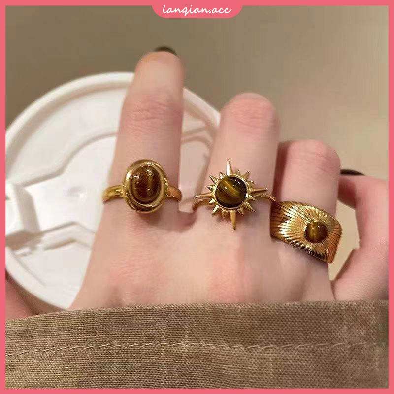 Golden Sun Tiger Eye Stone Ring หญิง 2025 เครื่องประดับดีไซน์เฉพาะใหม่
