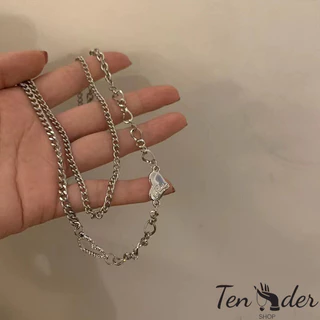 COD-ส่งเร็วจากไทย🎀สร้อยคอแบบมีฮู้ดระดับไฮเอนด์สำหรับผู้หญิง โซ่กระดูกไหปลาร้ารูปหัวใจสองชั้น สไตล์น่ารักและเท่-Ten