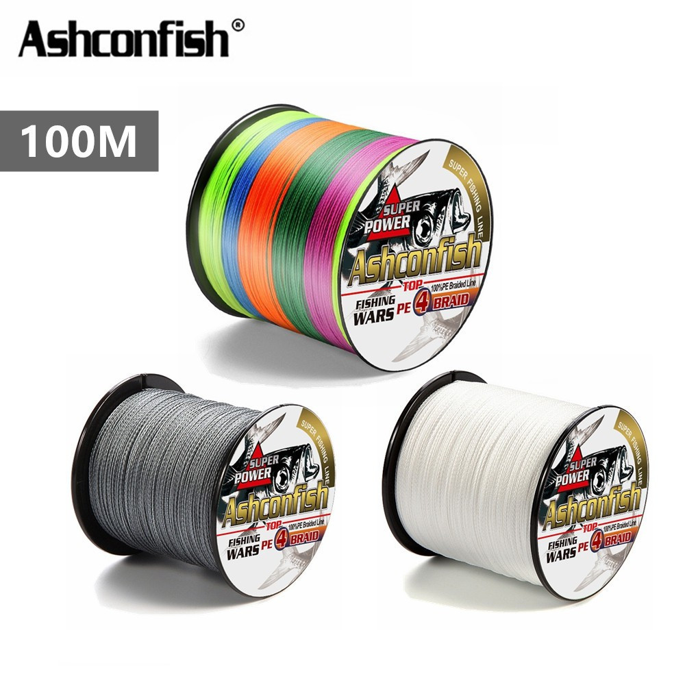สายตกปลา Ashconfish 100M 4 เส้น Dyneema แบบถัก 2-100LB PE หลายสี สำหรับตกปลาคาร์พ