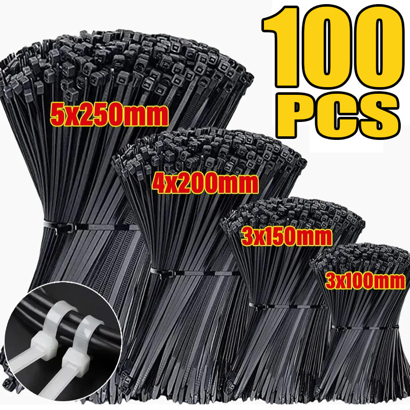 100/200/300PCS Heavy Duty Nylon Cable Ties - Weatherproof Self-Locking Cables Fastening Rings - Metal Hardware Cable Organizer