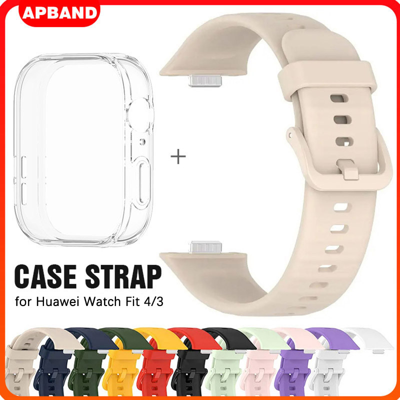 สายยาง TPU อ่อนนุ่ม for Huawei Watch Fit 3 4 สายซิลิโคนกีฬาป้องกันหน้าจออุปกรณ์เสริมกรณี for Huawei Fit 4