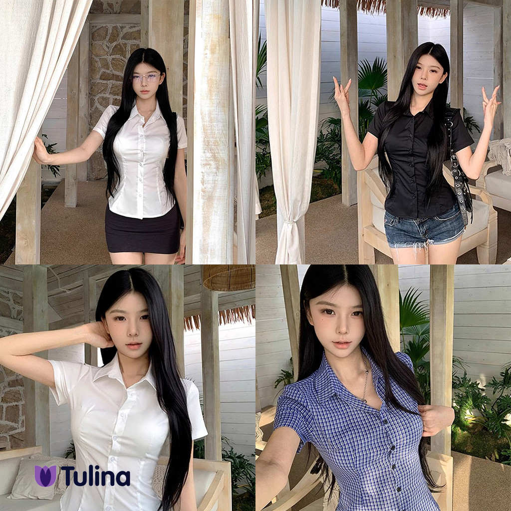 เชิ้ตสีขาวดีไซน์เกาหลี แขนสั้นเข้ารูป สวยใสแนวมินิมอล
