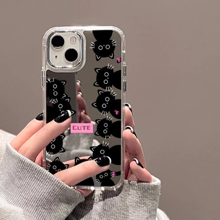 เคสโทรศัพท์มือถือแบบกระจกFor IPhone 11 13 Pro Max 17 14 Case ไอโฟน15 16 12เคสไอโฟนลายสุนัข/แมวกรณีโทรศัพท์มือถือชุบกระจก