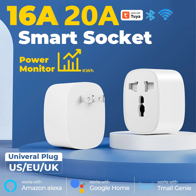 Tuya WiFi สมาร์ทปลั๊ก 16A พร้อม Power Monito ไร้สายควบคุมซ็อกเก็ต Outlet สะดวกจับเวลาควบคุมเสียง Google Home Alexa