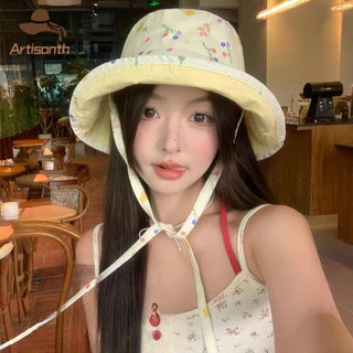 ส่งเร็ว💥หมวกกันแดดสองด้านที่น่ารักหวาน ลายดอกไม้ พับได้เป็ พร้อมเชือกกันลม สําหรับผู้หญิง ฤดูร้อน ป้องกันแดด.Artisanth