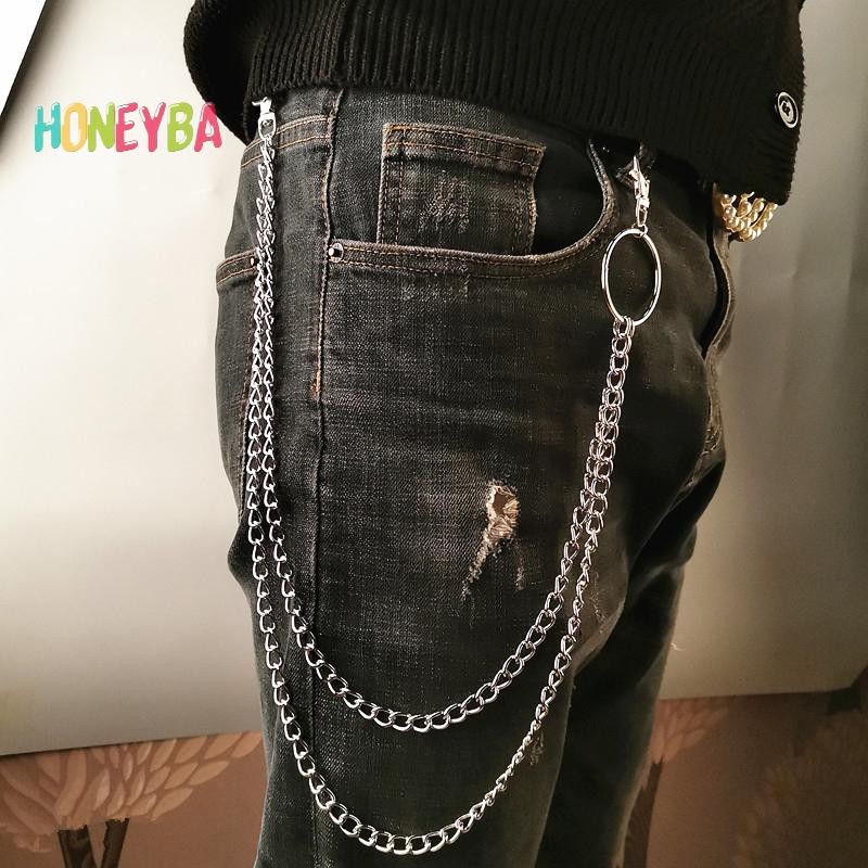<Honeyba> 1/2/3 ชั้นยาวเข็มขัดโลหะโซ่ Rock Punk Hook กางเกงกางเกงเอว Link กระเป๋าสตางค์โลหะพวงกุญแจแหวนคลิปพวงกุญแจเครื่องประดับ HipHop