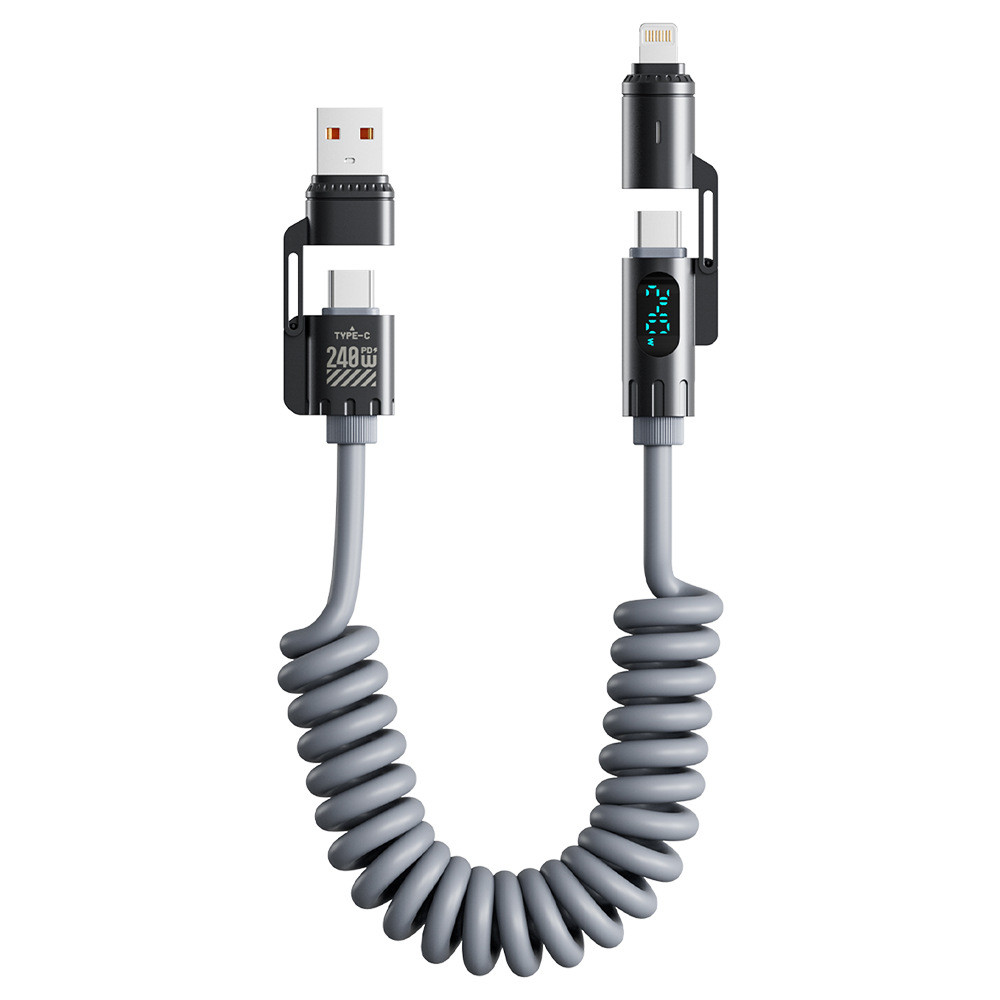240W 4 In 1 Super Fast Charging Digital Spring Data Cable เหมาะสําหรับ Huawei Android รองรับ Carplay และ Carlife Quick Charge - รูปที่ 7