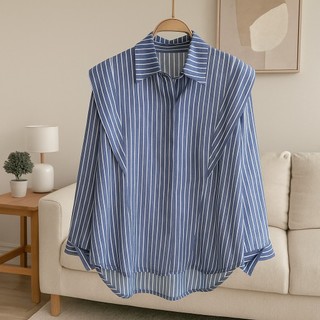 Femes Vella Shirt Top Atasan Kemeja Modern Kekinian Matt Katun Salur Fit To L XL Besar OOTD Korean Style
