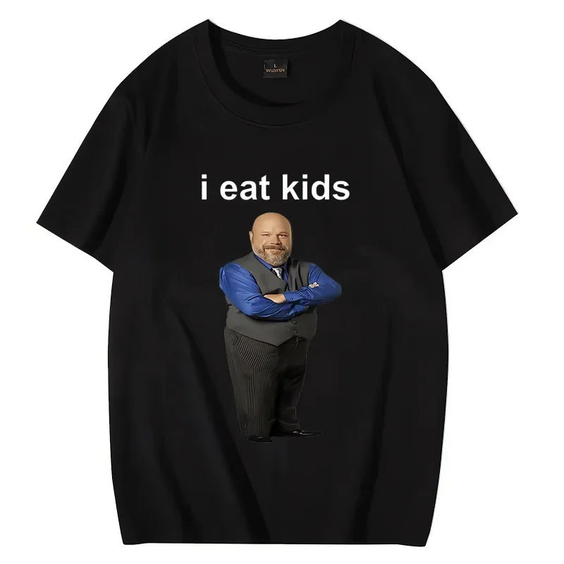 พร้อมส่ง เสื้อยืดมีมตลก I Eat Kids ไซส์ S-5XL สำหรับผู้ชายและผู้หญิง เสื้อผ้ายูนิเซ็กซ์ พิมพ์ลาย เสื้อคอตตอน