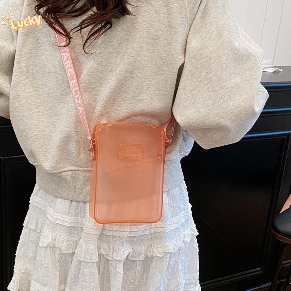 LNBE กระเป๋า Messenger, กระเป๋าสะพายข้างใสสีทึบ, กระเป๋าเก็บโทรศัพท์กุญแจลิปสติก PVC กันน้ําของขวัญ