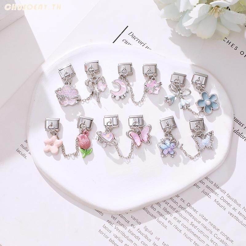 สร้อยข้อมือสีม่วง Charm Star แบบผีเสื้ออิตาเลียน สแตนเลส ขนาด 9 มม. เหมาะสำหรับ DIY และเป็นเครื่องประดับสไตล์เรโทร