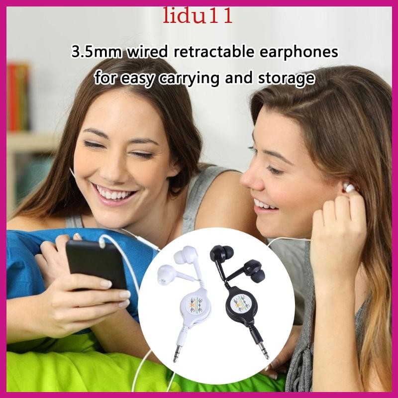 LID หูฟังขนาด 3 5 มม. แบบพกพาพร้อมชุดหูฟังแบบมีสายแบบยืดหดได้สําหรับสมาร์ทโฟน