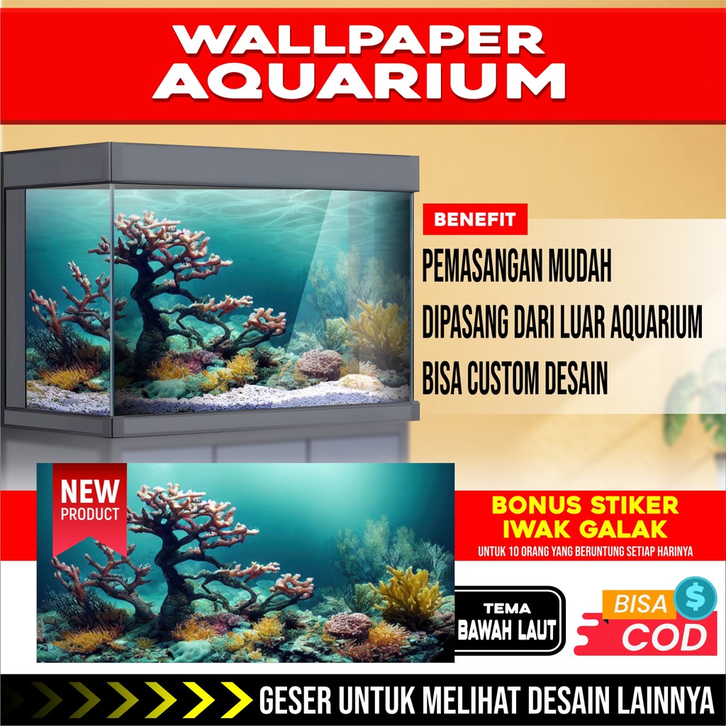 3D REAR AQUARIUM BACKGROUND สติ๊กเกอร์ติดผนังพร้อมจินตนาการใต้น้ํา FH2