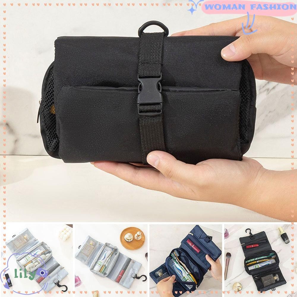 LILY Travel Washing Bag, ถอดออกได้พร้อมตะขอกระเป๋าใส่อุปกรณ์อาบน้ําแบบพับได้, แบบพกพากันน้ํา 3-in-1 Multi-Functional Hanging Organizer Bag Travel