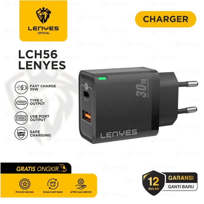 LENYES LCH56 GaN Fast Charging PD 30W อะแดปเตอร์ Dual Port Charger Head