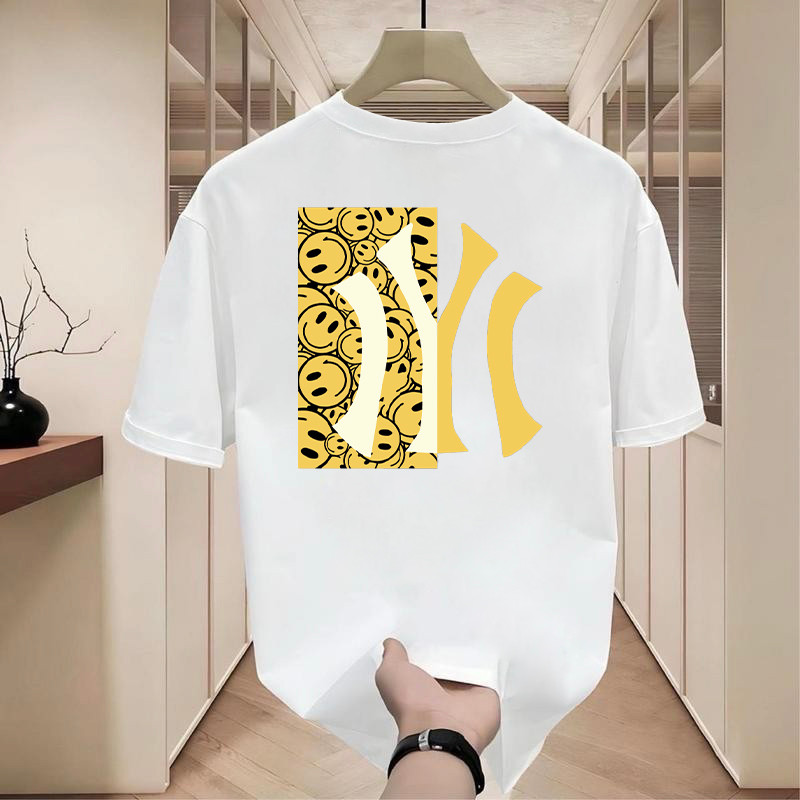 เสื้อยืดผู้ชาย คอกลม แขนสั้น สกรีนลายยิ้มสุดฮิต เสื้อยืดสตรีทแฟชั่นผู้ชายเท่ๆ เสื้อยิ้ม โอเวอร์ไซส์คนอ้วน เนื้อผ้านุ่ม