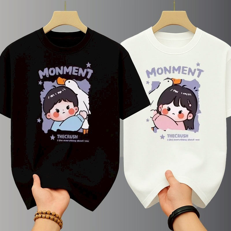 เสื้อคู่แฟน Oversize สไตล์เกาหลี เสื้อยืดโอเวอร์ไซส์แขนสั้นคู่รัก ใส่ได้ทั้งชายและหญิง