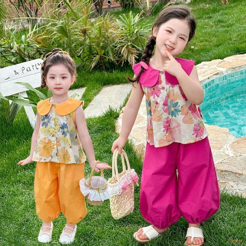 MooDeng Baby ชุดเสื้อกางเกงเด็กผู้หญิง คอตุ๊กตา เสื้อกั๊กแขนกุด thumbnail 3