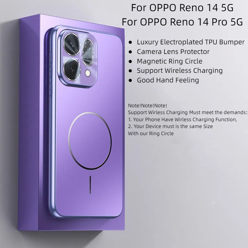 สําหรับOPPO Reno14 Reno 14 Pro 5GกรณีหรูหราElectroplated TPUกันชนPC Hardแม่เหล็กฝาครอบโทรศัพท์สําหรับOPPO Reno 14 Pro 5G
