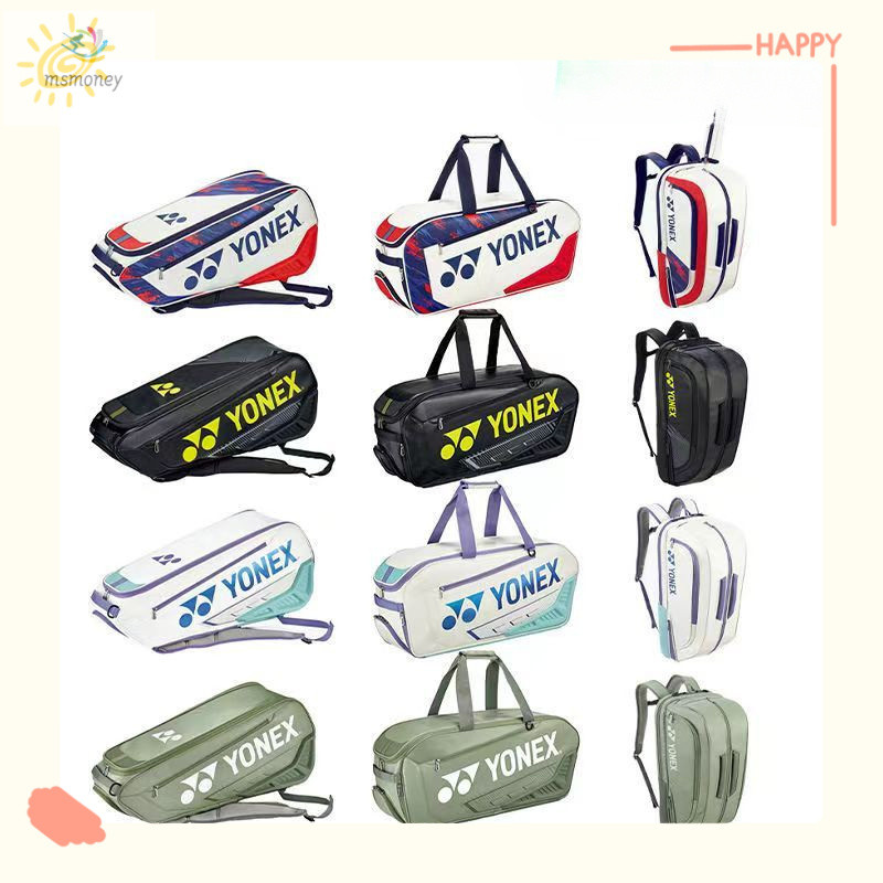 กระเป๋าเป้สะพายหลังไม้เทนนิสความจุสูง YONEX กันน้ำและสวมใส่ได้ กระเป๋าแบดมินตันสองไหล่พร้อมช่องใส่รองเท้าแยกสำหรับการแข่งขัน
