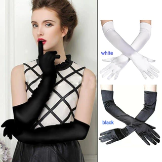 ของมาใหม่！ถุงมือผ้าซาตินยาว 55ซม.ถุงมือเจ้าสาว ราตรี ยาวเลยข้อศอก สองสีให้เลือก