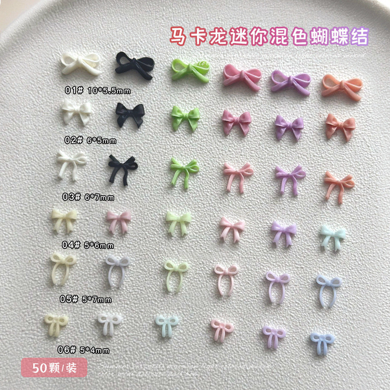 ตกแต่งเล็บโบว์น็อตขนาดเล็ก อุปกรณ์ตกแต่งเล็บเรซินโบว์สีสันสดใส
