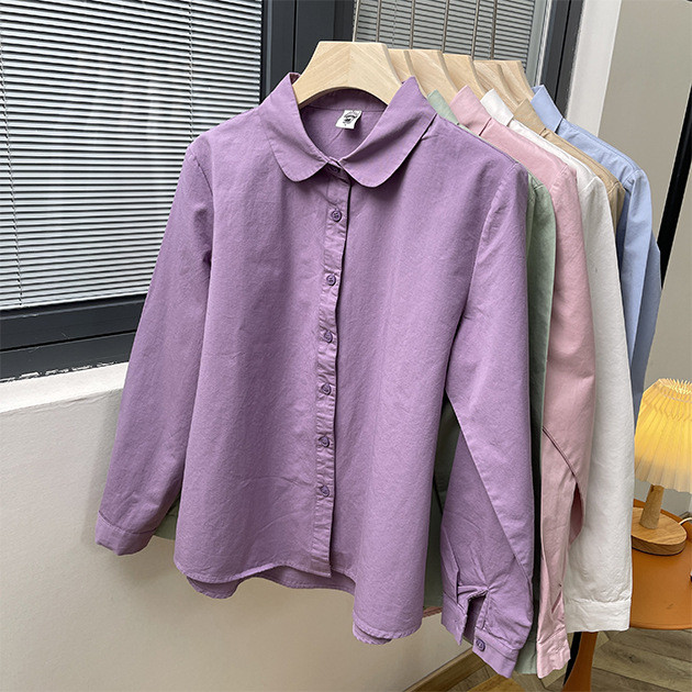 ผ้าฝ้าย 100% เสื้อสุภาพสตรีสไตล์ญี่ปุ่นวรรณกรรมตุ๊กตาคอปก Basic Simple เสื้อผ้าฝ้าย All-Match หลวม Slimmer ดู Stiff ฐานชั้นเสื้อผู้หญิง