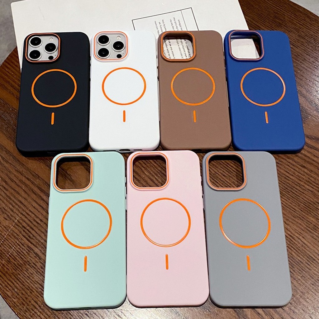 ปลอกสําหรับiPhone 16 Pro Max 15 14 11 13 12Pแม่เหล็กชาร์จไร้สายแฟชั่นสีตัดกันUnisex Soft TPUป้องกันโทรศัพท์มือถือกรณีProtector Anti-scratch Shell Cover