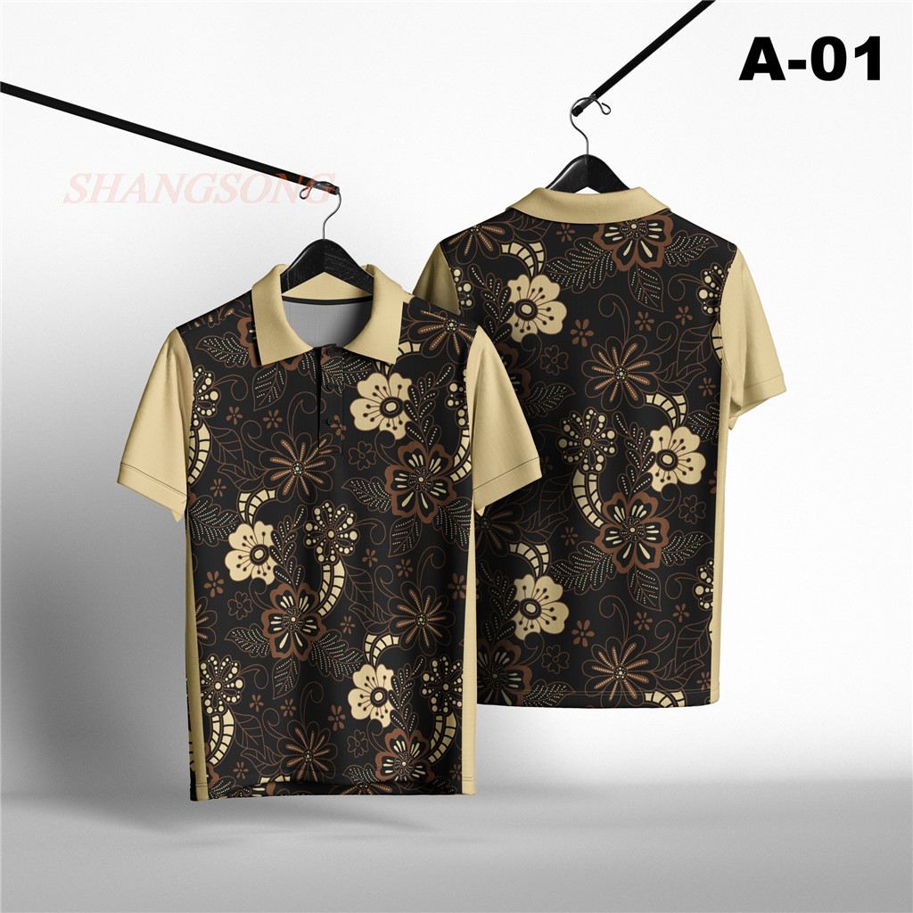 เสื้อยืดมาเลเซียบัติก แบบวินเทจ พร้อมคอลลาเรอร์ สไตล์OOTD