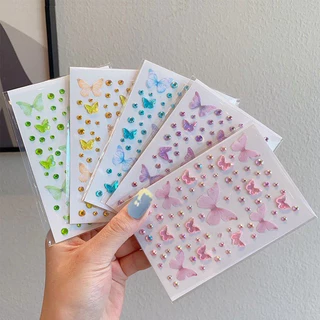 พร้อมส่งในไทย สติกเกอร์เพชรเทียม ผีเสือ 3D สําหรับตกแต่งเล็บ แต่งหน้า DIY
