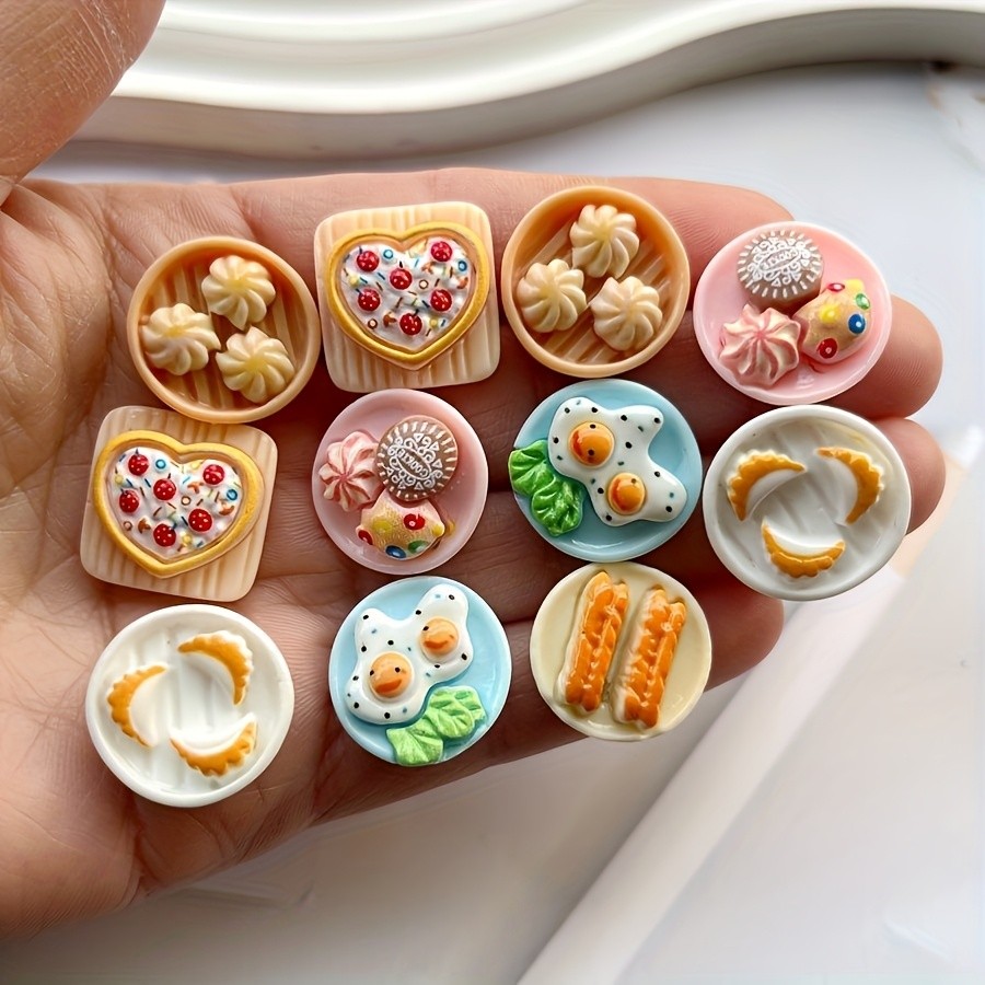 10สุ่มขนมเลียนแบบขนาดเล็ก ธีมอาหารเรซิน เหมาะสำหรับทำเอง อุปกรณ์เสริมพวงกุญแจ และตกแต่งเดสก์ท็อป