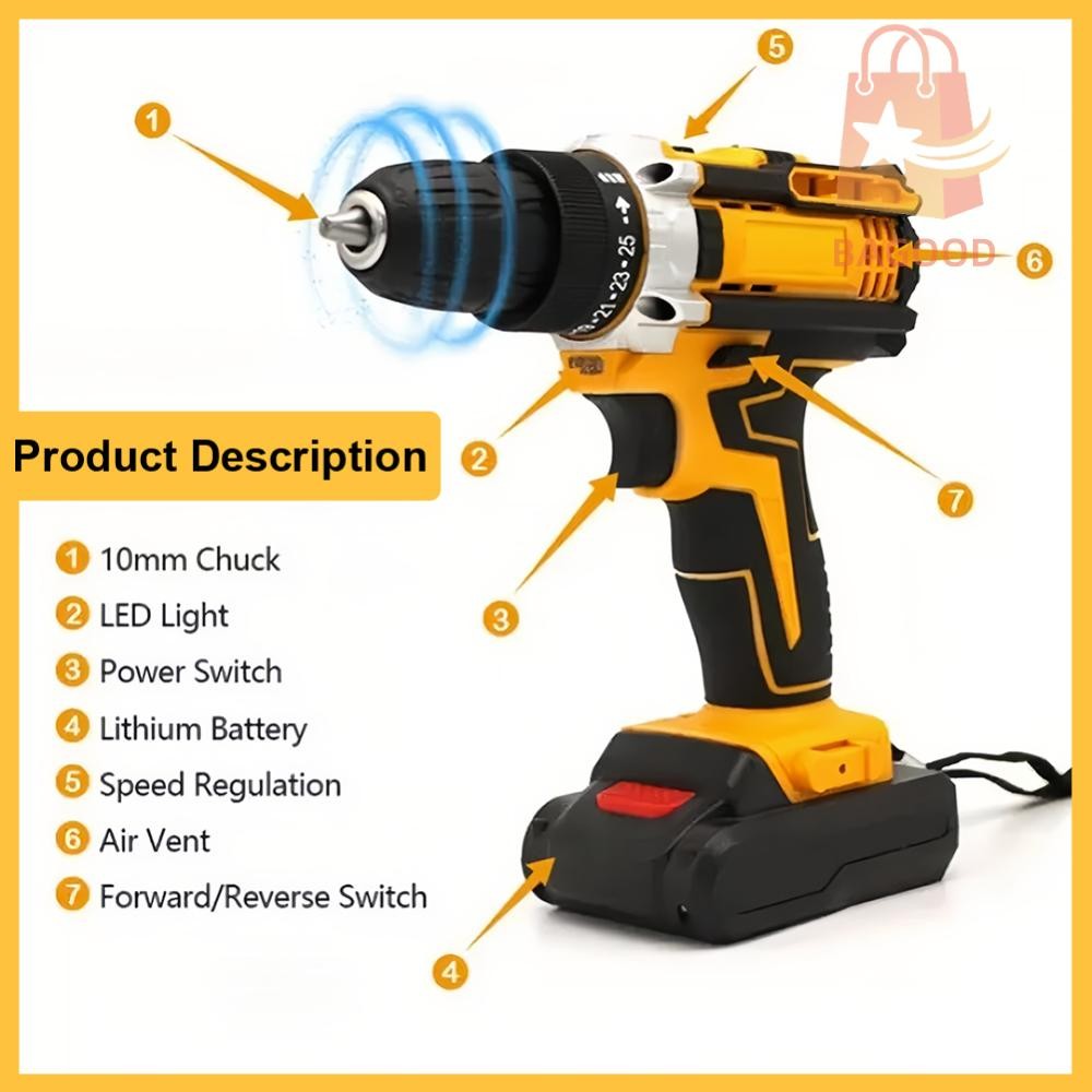 เครื่องมือซ่อมแซมบ้าน สว่านไฟฟ้าไร้สาย 21V แรงบิด 25Nm แรงบิดสูง DIY งานไม้ เฟอร์นิเจอร์ พกพาได้