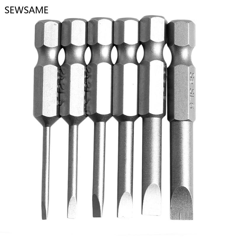 SEWSAME 6 ชิ้นชุด 50 มม.2 0-6 0 มม.แบนสําหรับหัว Slotted Tip ไขควง Bits
