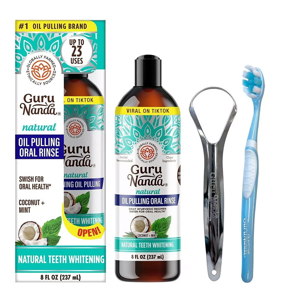 GuruNanda Mouthwash 237ml Guru Nanda Pulling Oil Coconut Mint Teeth Whitening Oral Rinse Oral Health