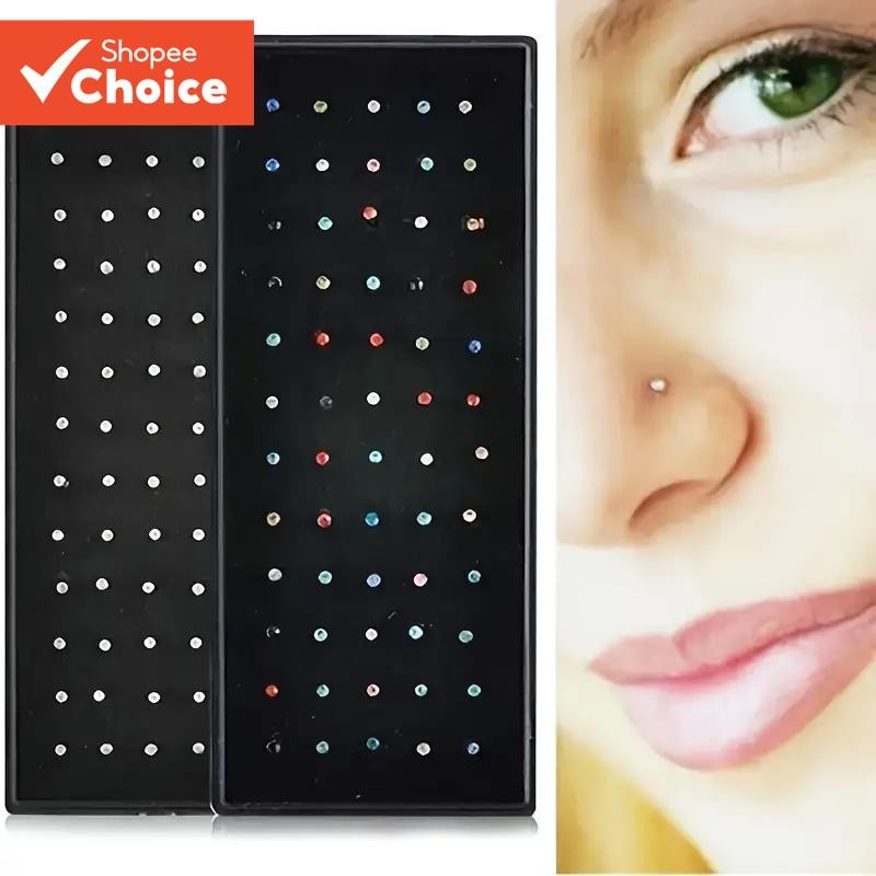 60PCS แหวนจมูกสแตนเลส Studs Body ชุดเครื่องประดับสําหรับผู้ชายผู้หญิงเจาะ