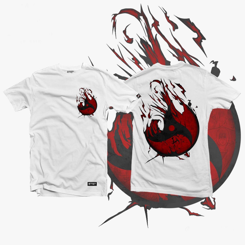 [ส่งสินค้า  เร็ว] T-Shirt เสื้อยืดพิมพ์ลาย Anime Shirt Naruto - Uchiha Itachi - Mangekyou Sharingan 