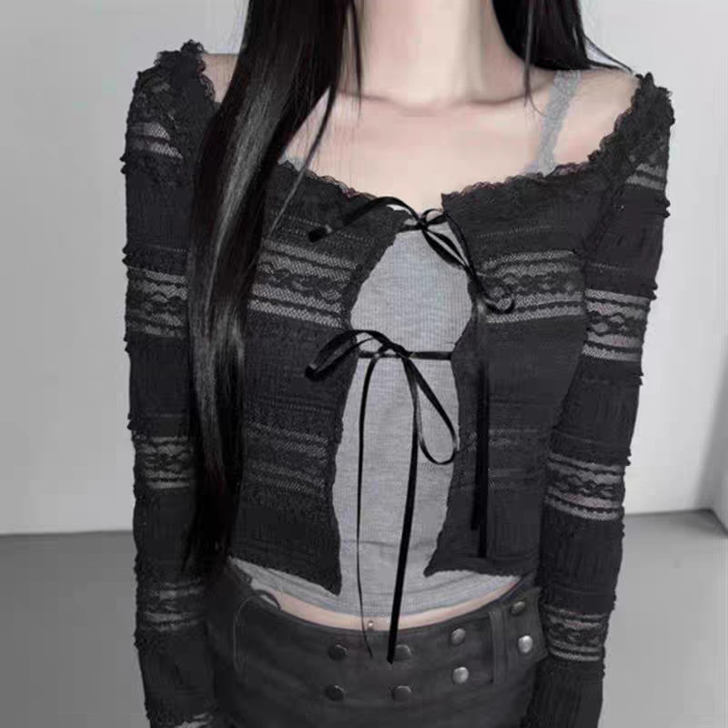 วันเดย์เกิร์ล | Lace-Up Design Thin Slim-Fit เสื้อสเวตเตอร์ถัก