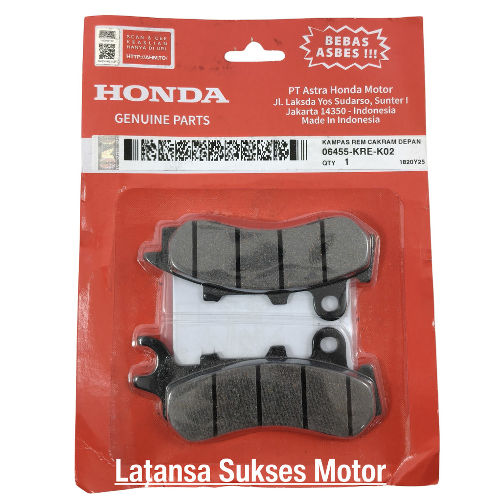 ผ้าดิสเบรคหลัง Honda Sonic ดั้งเดิม AHM 06455-KRE-K02
