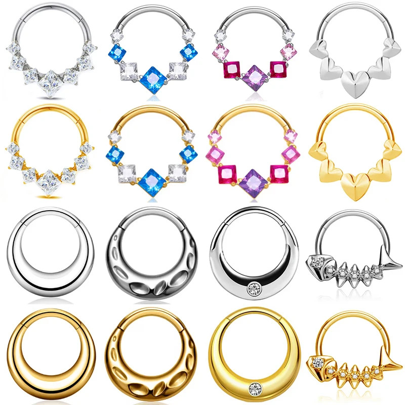1PC ASTM F136 G23 แหวนจมูกไทเทเนียม Clicker บานพับ Septum Helix Conch กระดูกอ่อน Daith ต่างหู Goth เจาะเครื่องประดับไทเทเนียม