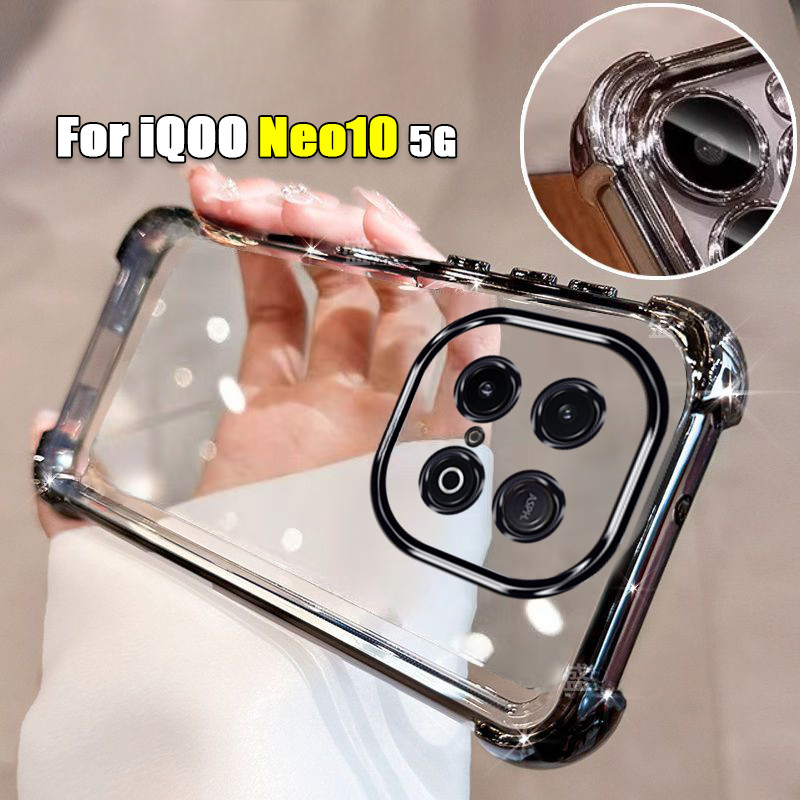 สีปลอกใสสําหรับVivo iQOO Neo 10 iQOONeo10 Neo10 5G 2025 Electroplateโปร่งใสTPUเคสโทรศัพท์Airกระเป๋ากันกระแทกปลอกป้องกันAnti-fall Soft Back C