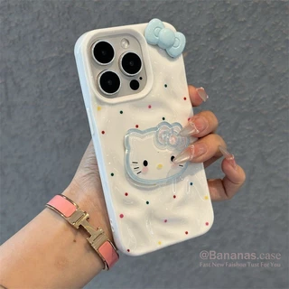เข้ากันได้กับ iPhone 17 16 15 14 13 12 11 Pro Max X XS XR XS Max 7 8 Plus เคสโทรศัพท์ 3D DIY น่ารักสีลูกกวาดโบว์แมวคลื่นนุ่มปกหลัง